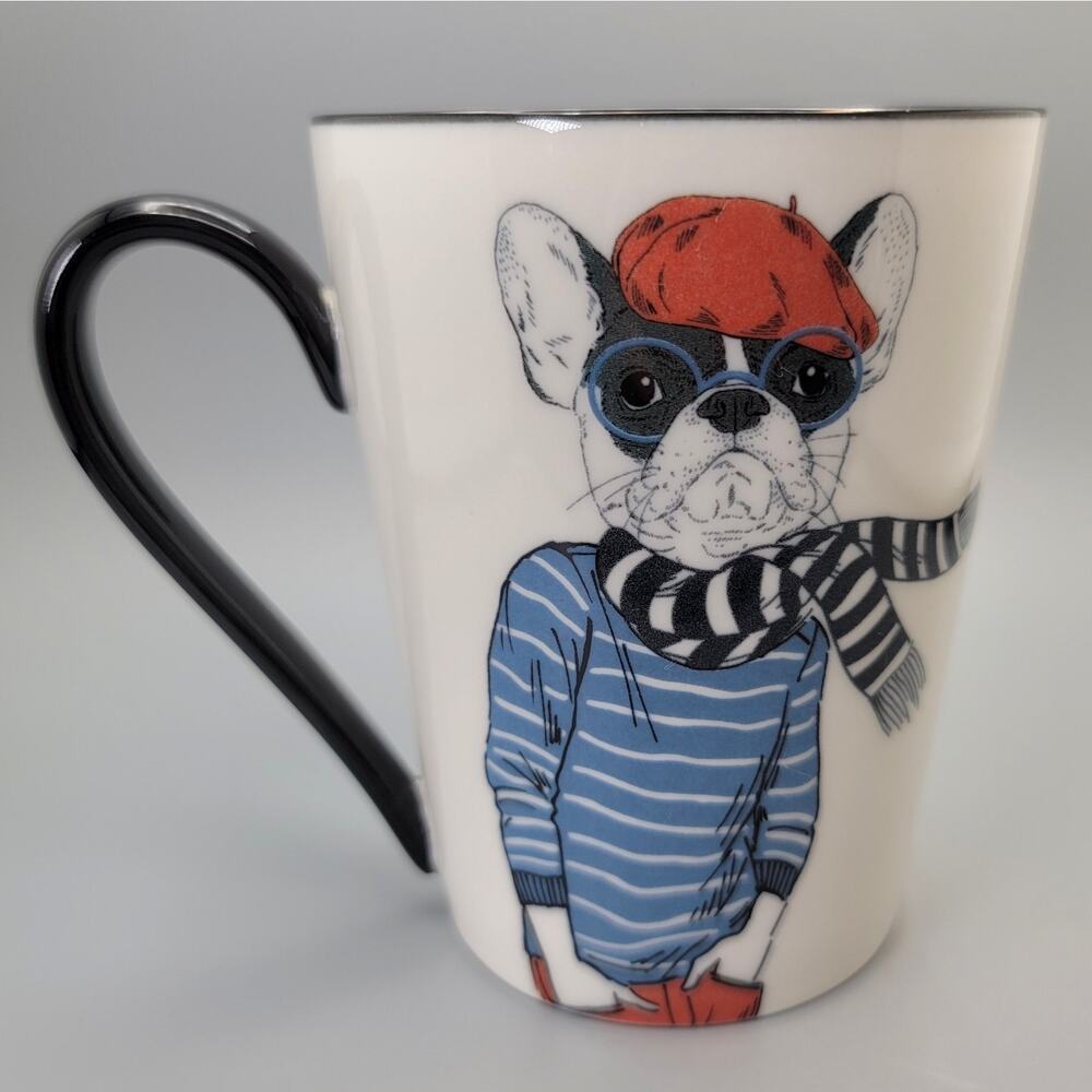 Hipster Frenchie in Glasses Anthropomorphic Animal Coffee Mug Signature 16.5 oz - Picture 4 of 11